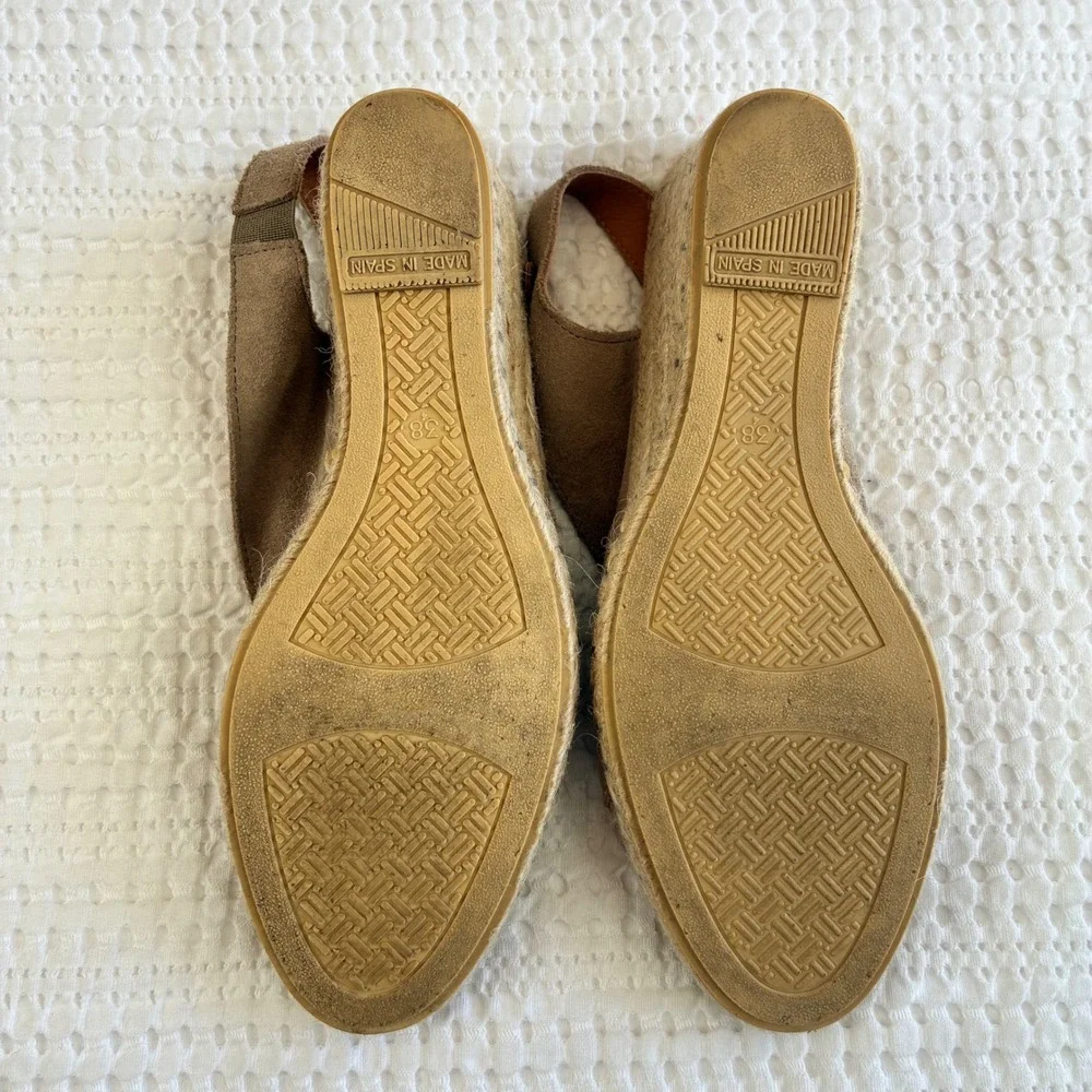 Verbenas Espadrille Wedge Tan Suede Open  Toe Women 7.5/8 Euro 38 Handmade Spain